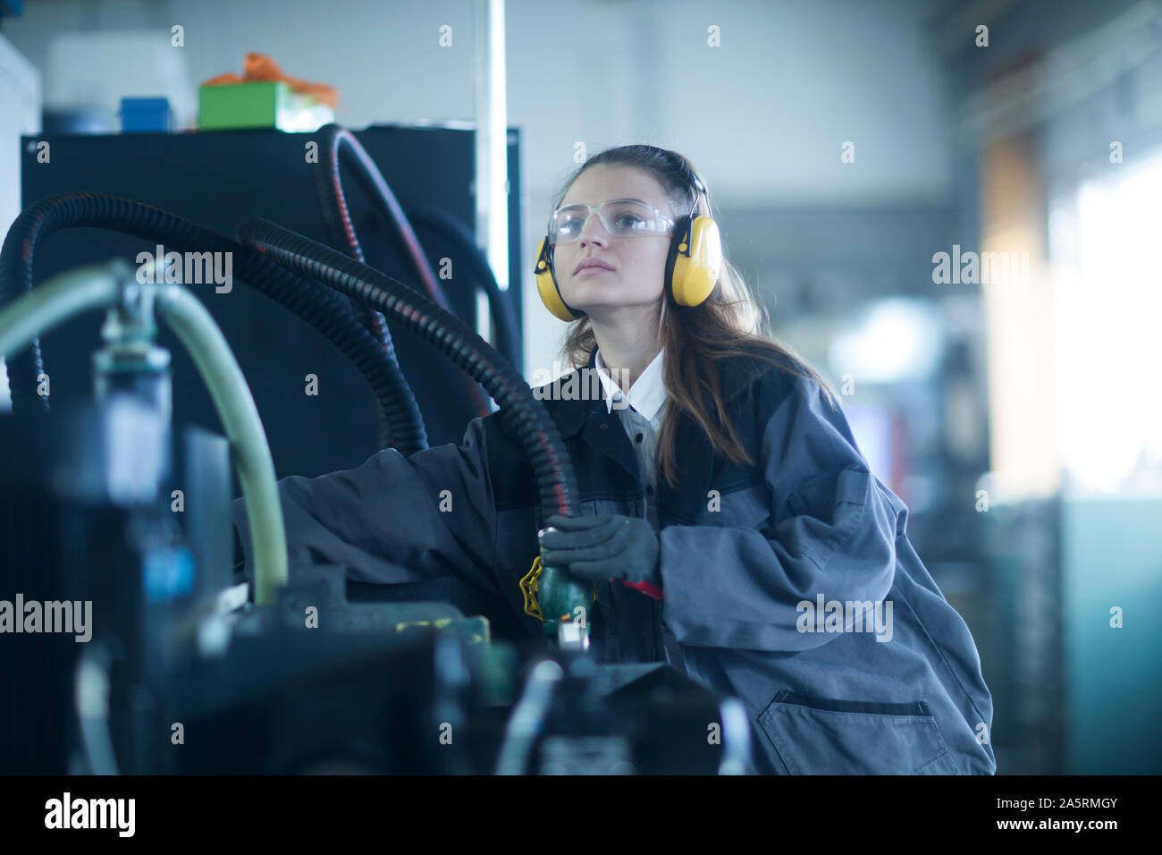 industrial plant with an engineer female Stock Photo