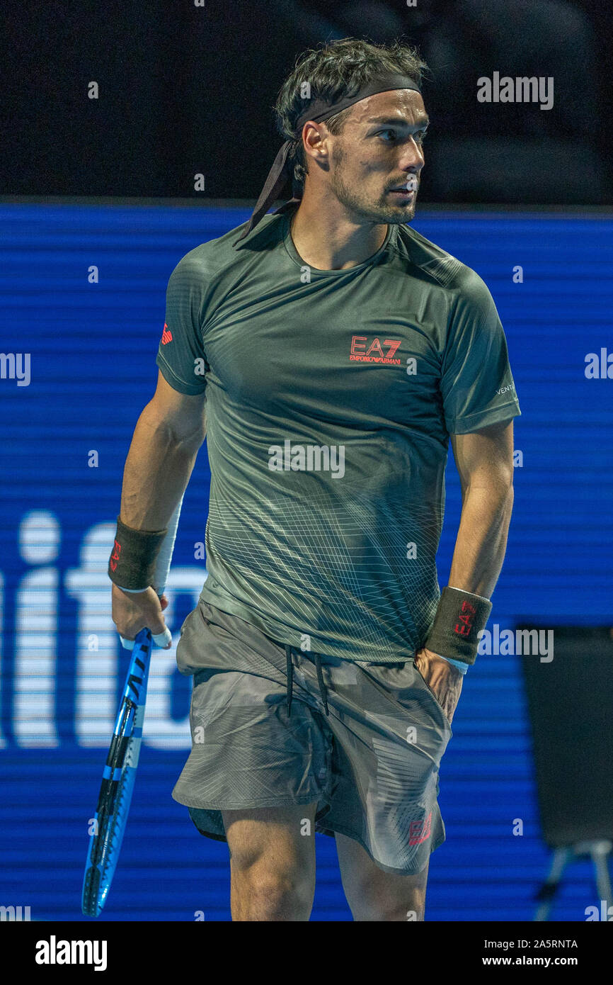 Basel, Switzerland. 22nd Oct, 2019. Fabio Fognini (Italy) after his victory  during the ATP 500 Swiss Indoors 2019 Tennis match between Fabio Fognini  and Alexei Popyrin at St. Jakobshalle Basel on October