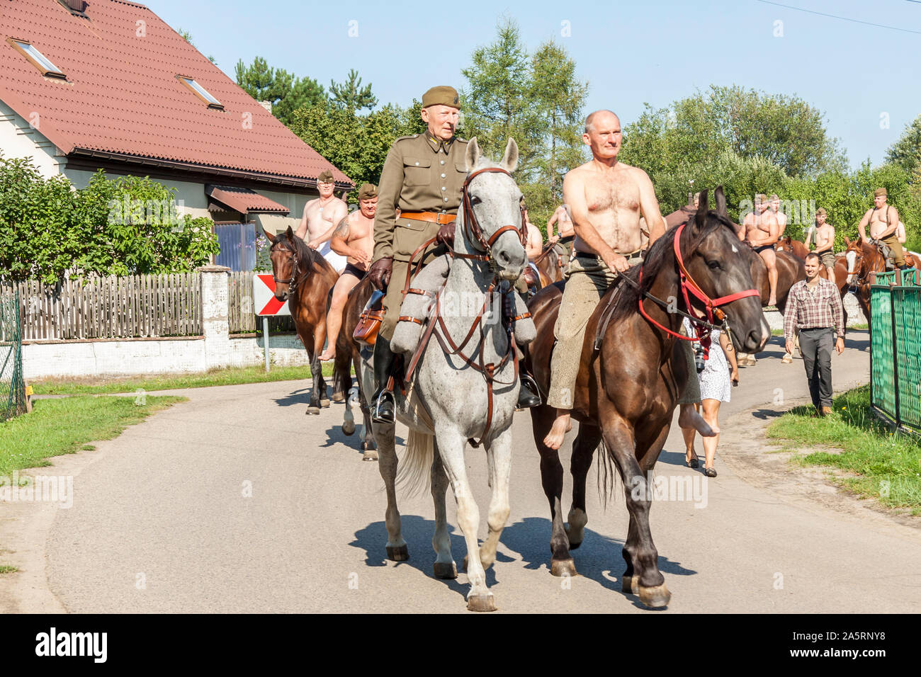 Kalety, Poland - August 31, 2019: Historic Third Silesian Uhlan Regiment on horses on august 31, 2019 in Kalety - Zielona, Poland, Silesia. Stock Photo
