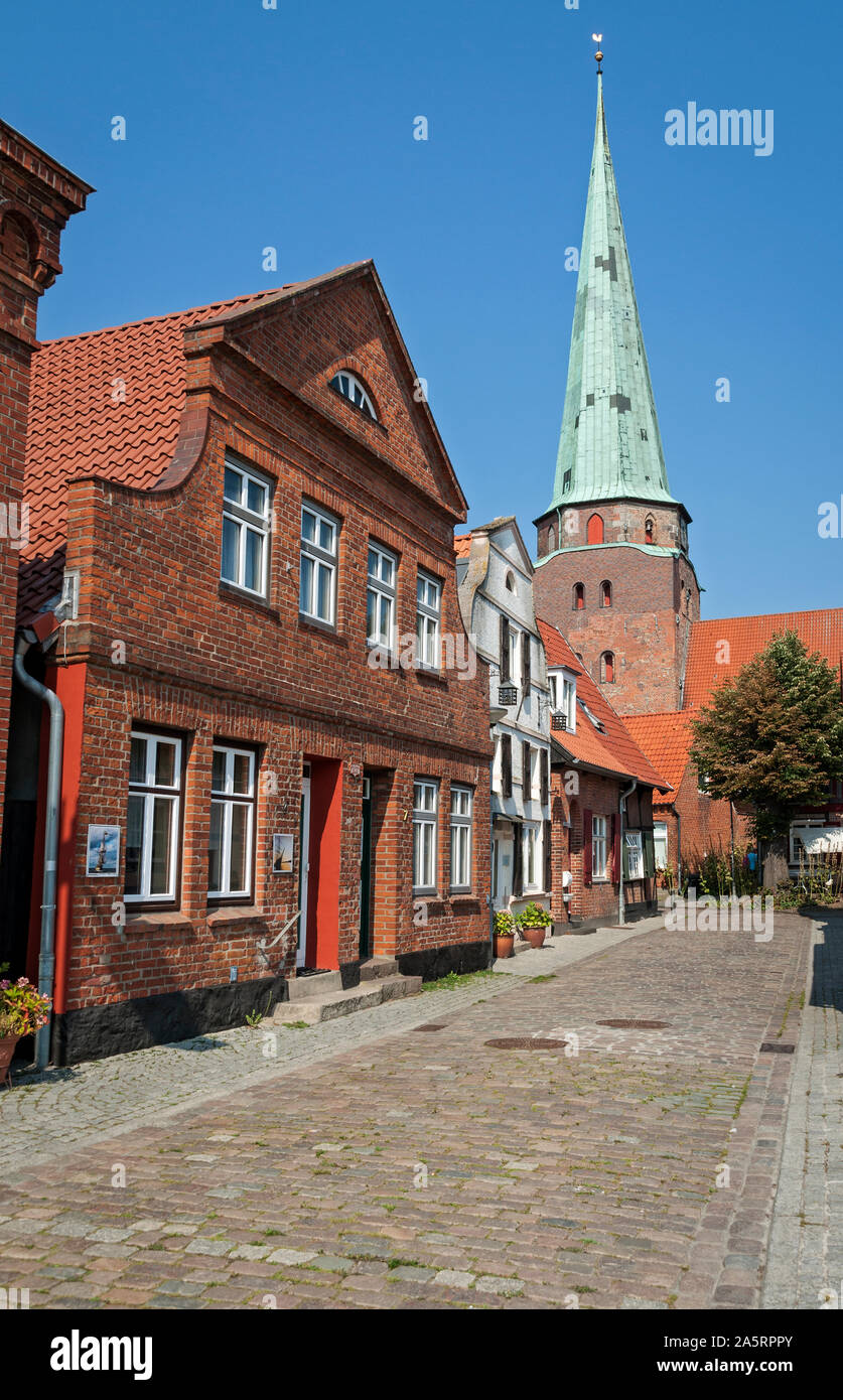 Travemuende, the Old Town and  the tower of St Lorenz Church , Lübeck, Germany, Stock Photo