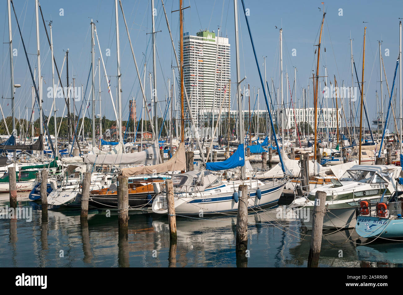 Yachts moored in Priwall Harbour, Travemünde, Luebeck, Germany. Stock Photo