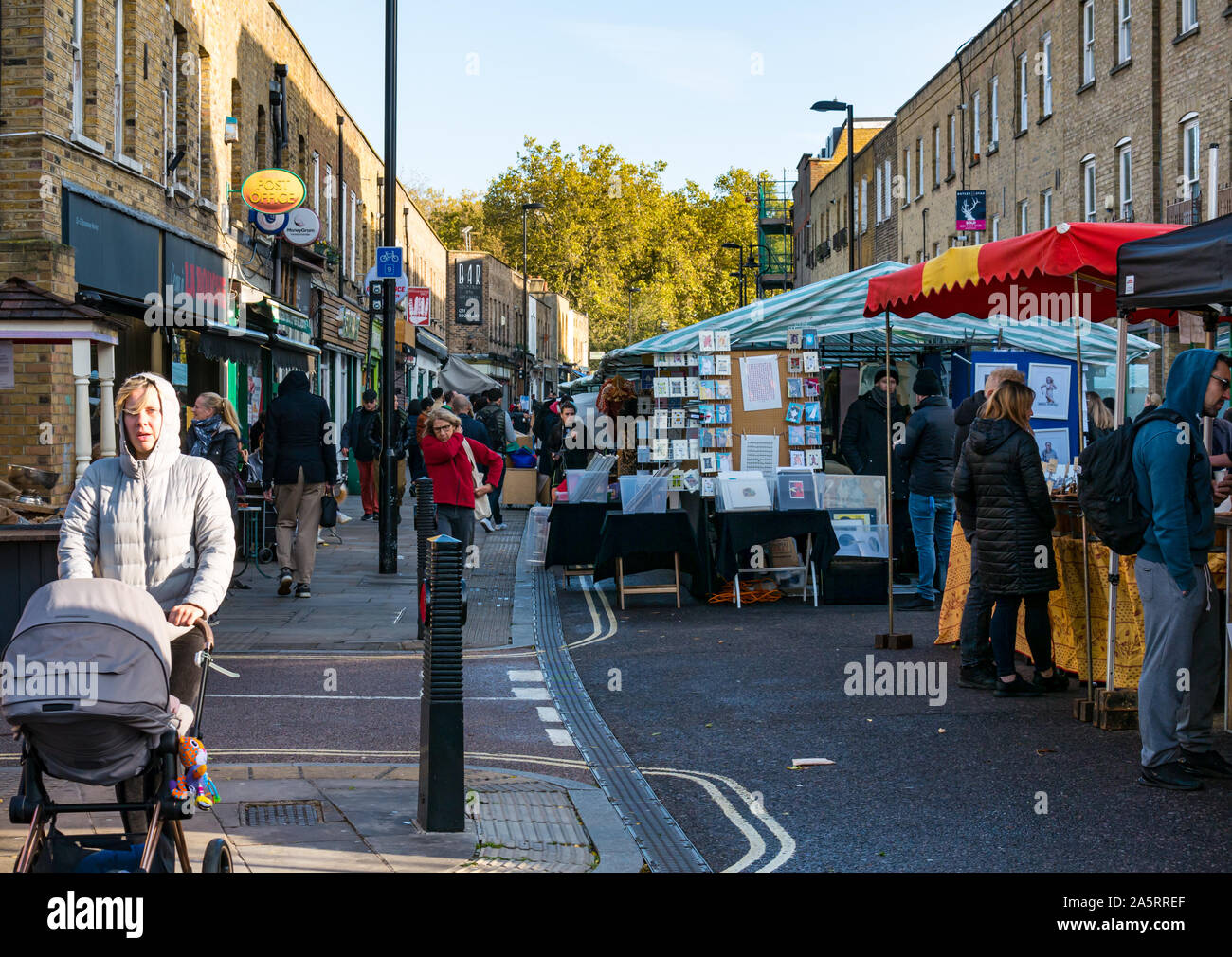 Saturday market stalls, Broadway Market, London Fields, Hackney, London