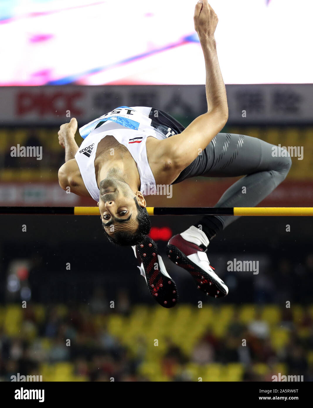 Wuhan, China's Hubei Province. 22nd Oct, 2019. Majed Aldin Gazal of Syria competes during the men's high jump of track and field at the 7th CISM Military World Games in Wuhan, capital of central China's Hubei Province, Oct. 22, 2019. Credit: Wang Lili/Xinhua/Alamy Live News Stock Photo