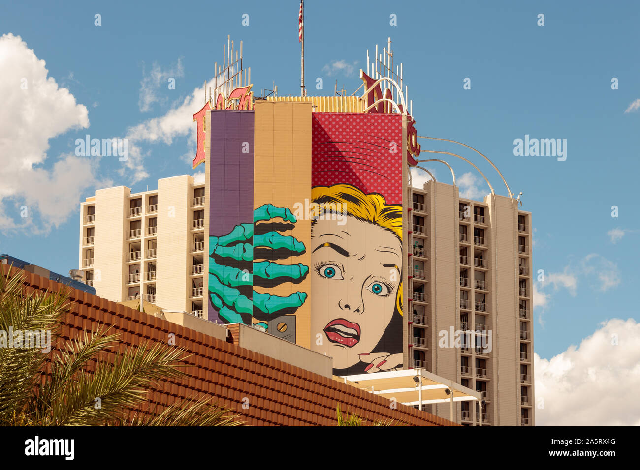 View of scared blonde woman mural Stock Photo