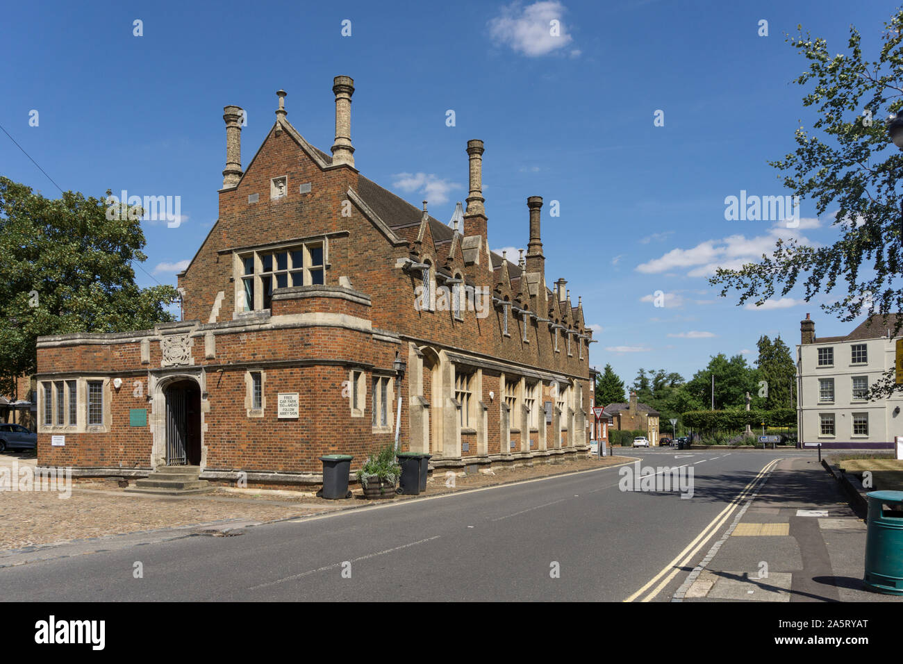 The Town Hall, Woburn, Bedfordshire, UK; built by the Duke Of Bedford in 1830 in a mixture of Jacobean and Elizabethan styles. Stock Photo
