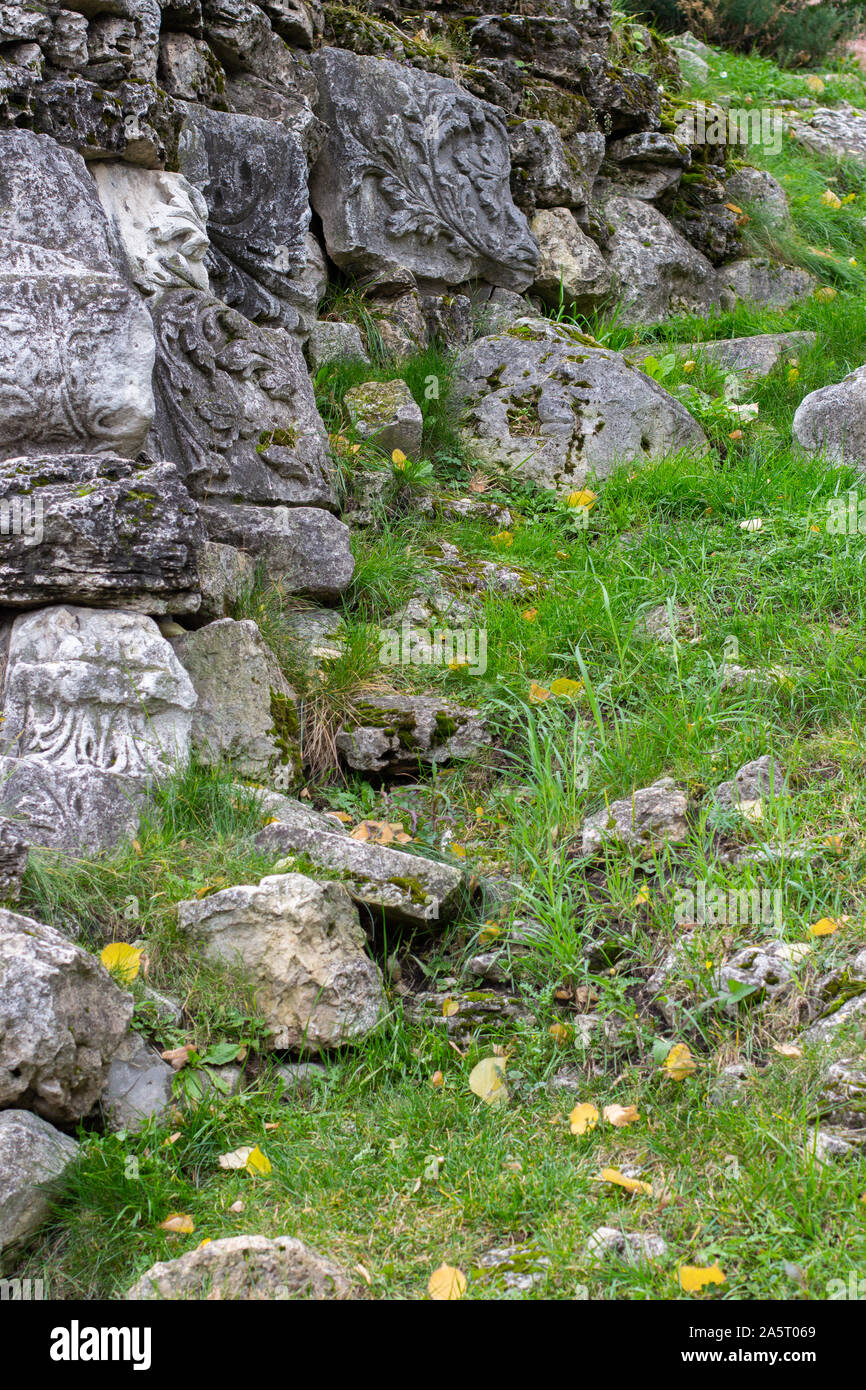A pile of stones with Hellenistic patterns, the ruins of the tower ...