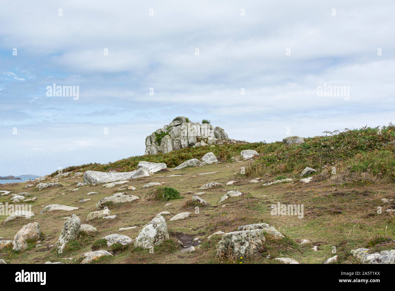 Rocks on a coastal path on the western side of St Agnes, Isles of ...