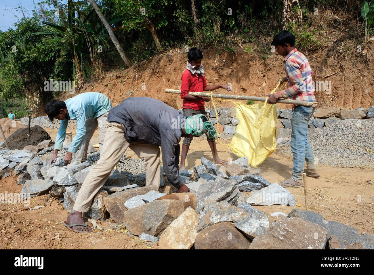 Construction of a new road to the St. Francis Eco-Spirituality Center in Orlong Hada, Meghalaya state, India Stock Photo