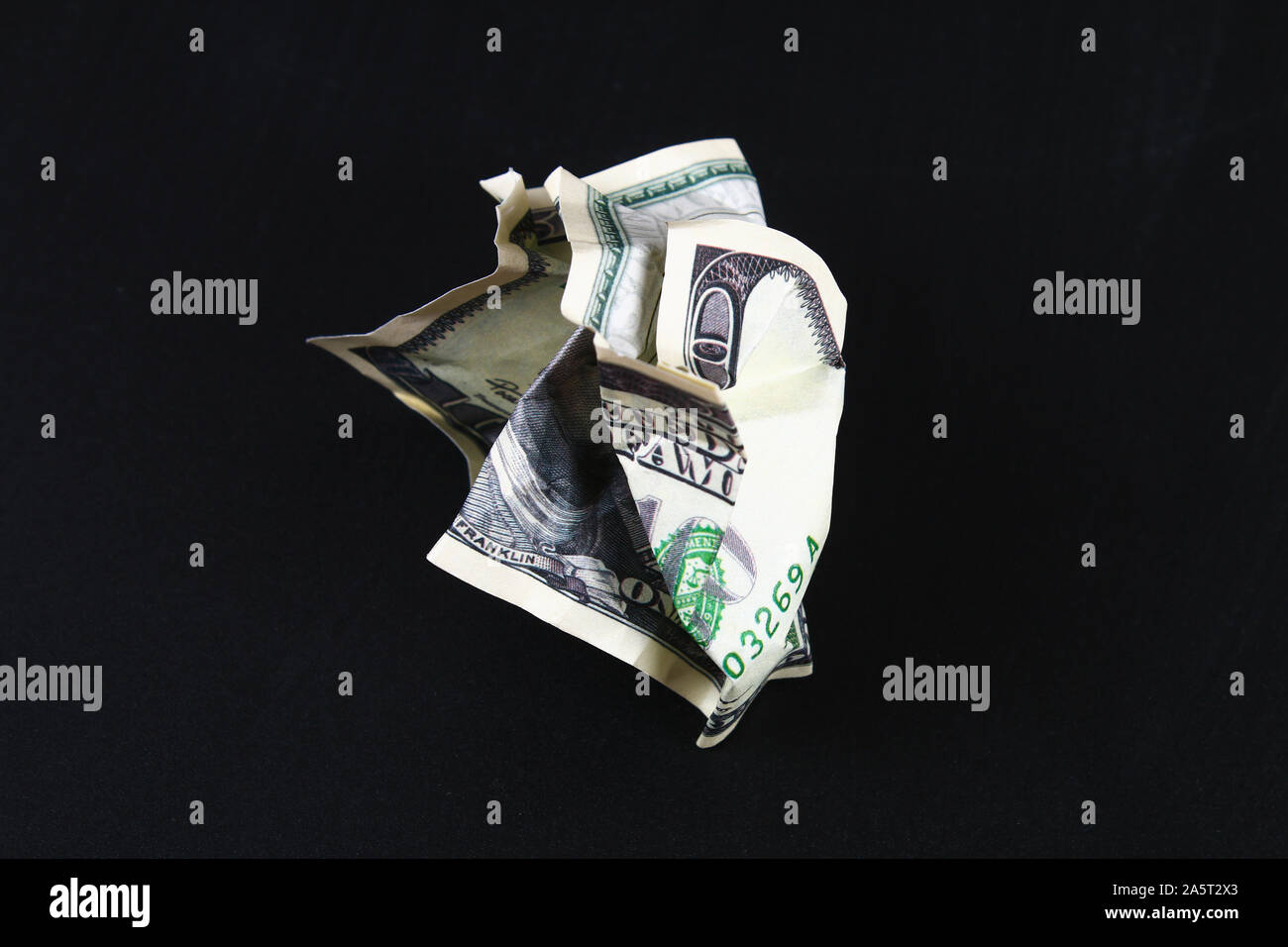 Crumpled One Hundred American Dollar On Black Paper Background Close Up Of Bad Money The Collapse Of The Dollar Devaluation Falling Currency Stock Photo Alamy<script async src=