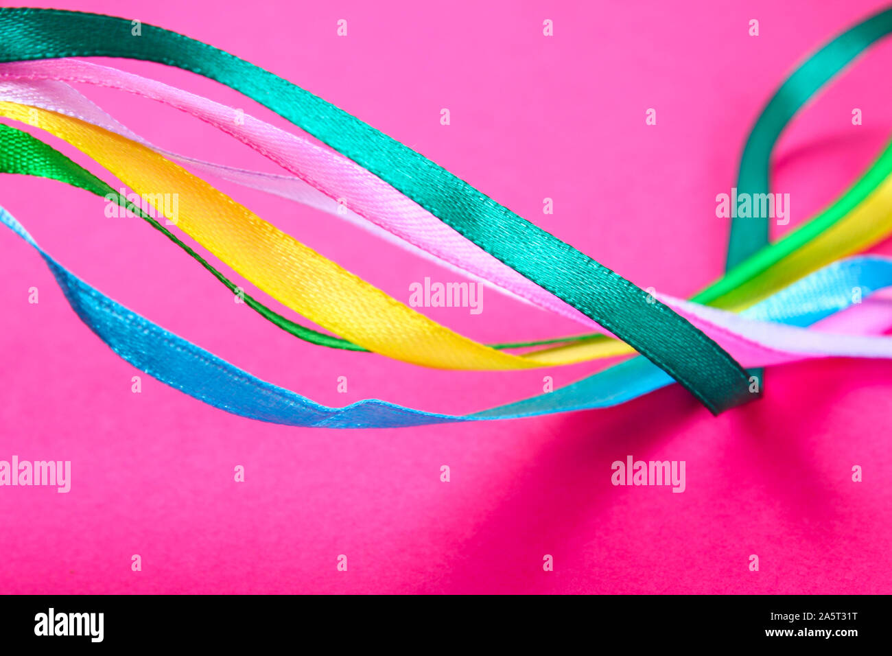 multi-colored ribbons for sewing, needlework from fabric Stock Photo