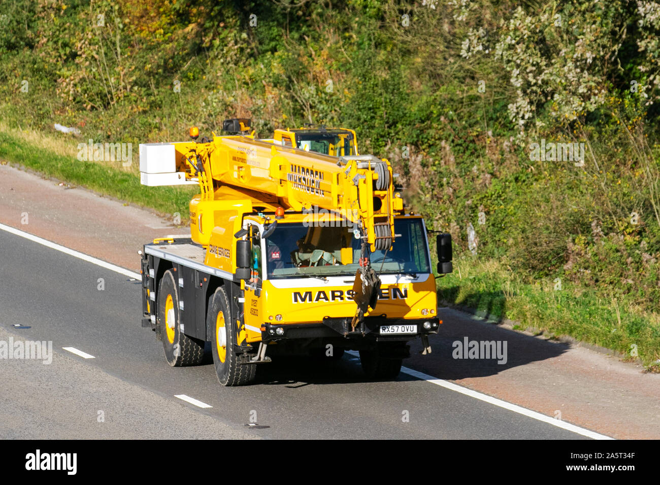 Marsden Crane 2018 Terex Demag; Services Plant and machinery hire, contract lifting, machinery removals; Heavy goods & commercial traffic, haulage, lorry, transportation, truck, vehicle, delivery, transport industry on the M6 southbound, UK Stock Photo