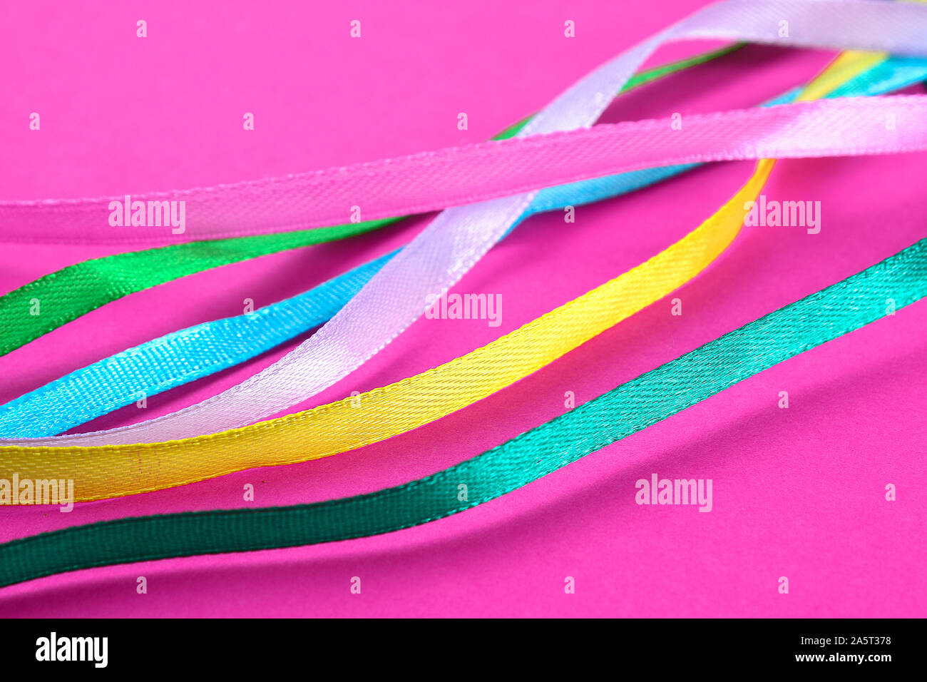 multi-colored ribbons for sewing, needlework from fabric Stock Photo