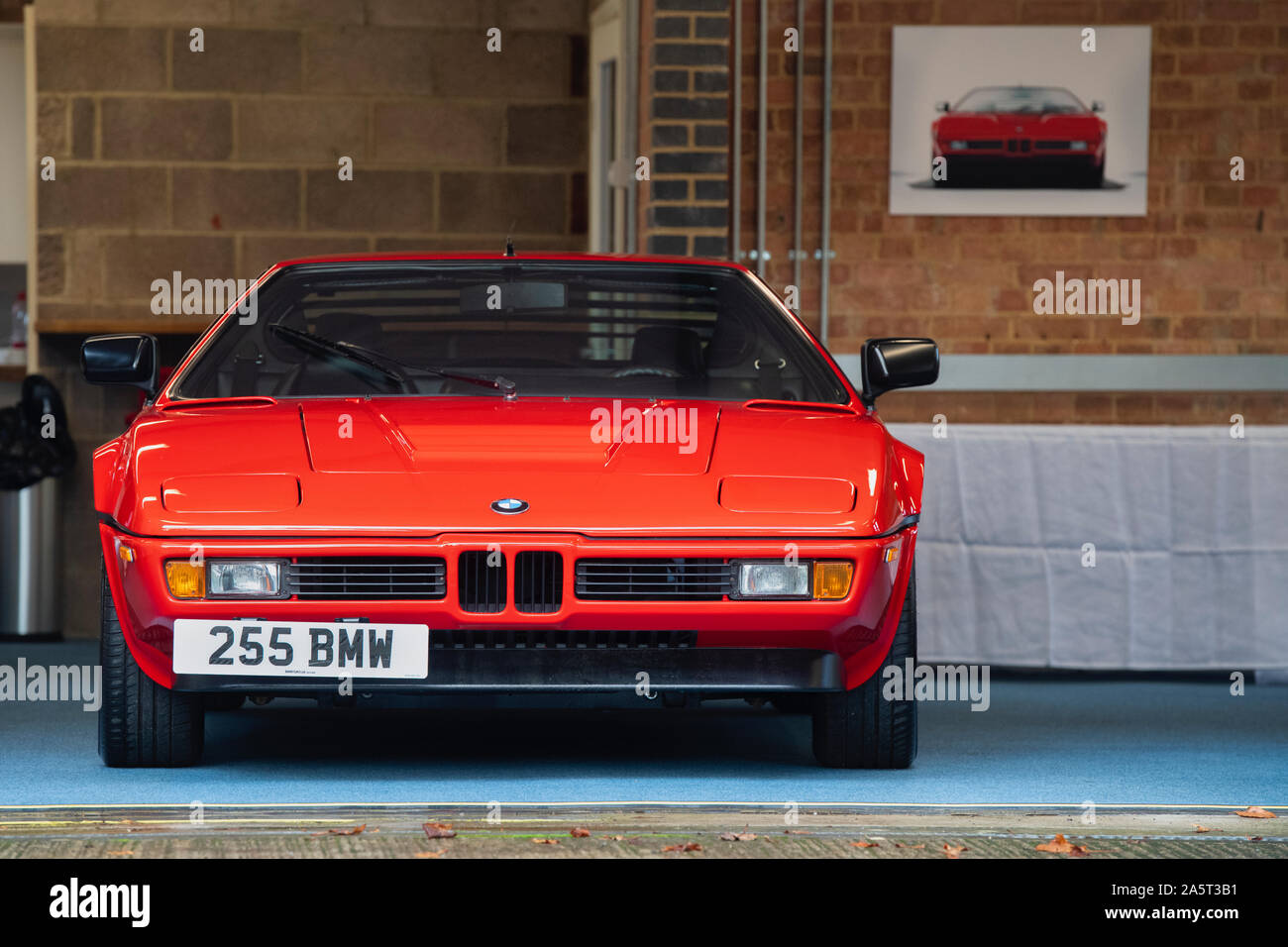 1981 BMW M1 in a workshop at Bicester Heritage Centre sunday scramble event. Bicester, Oxfordshire, England Stock Photo