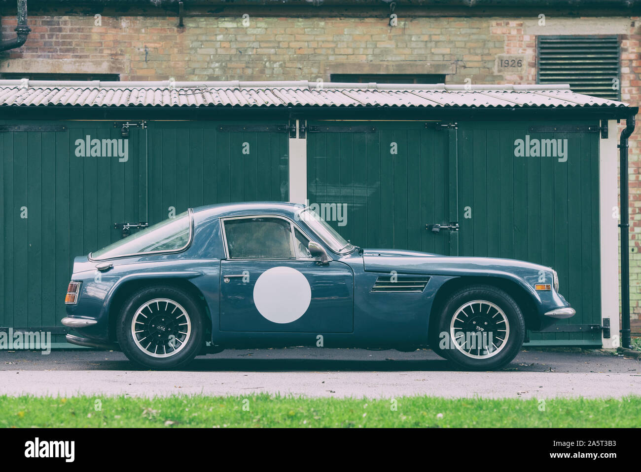 1970 TVR Sports Car at Bicester Heritage Centre sunday scramble event. Bicester, Oxfordshire, England. Vintage filter applied Stock Photo