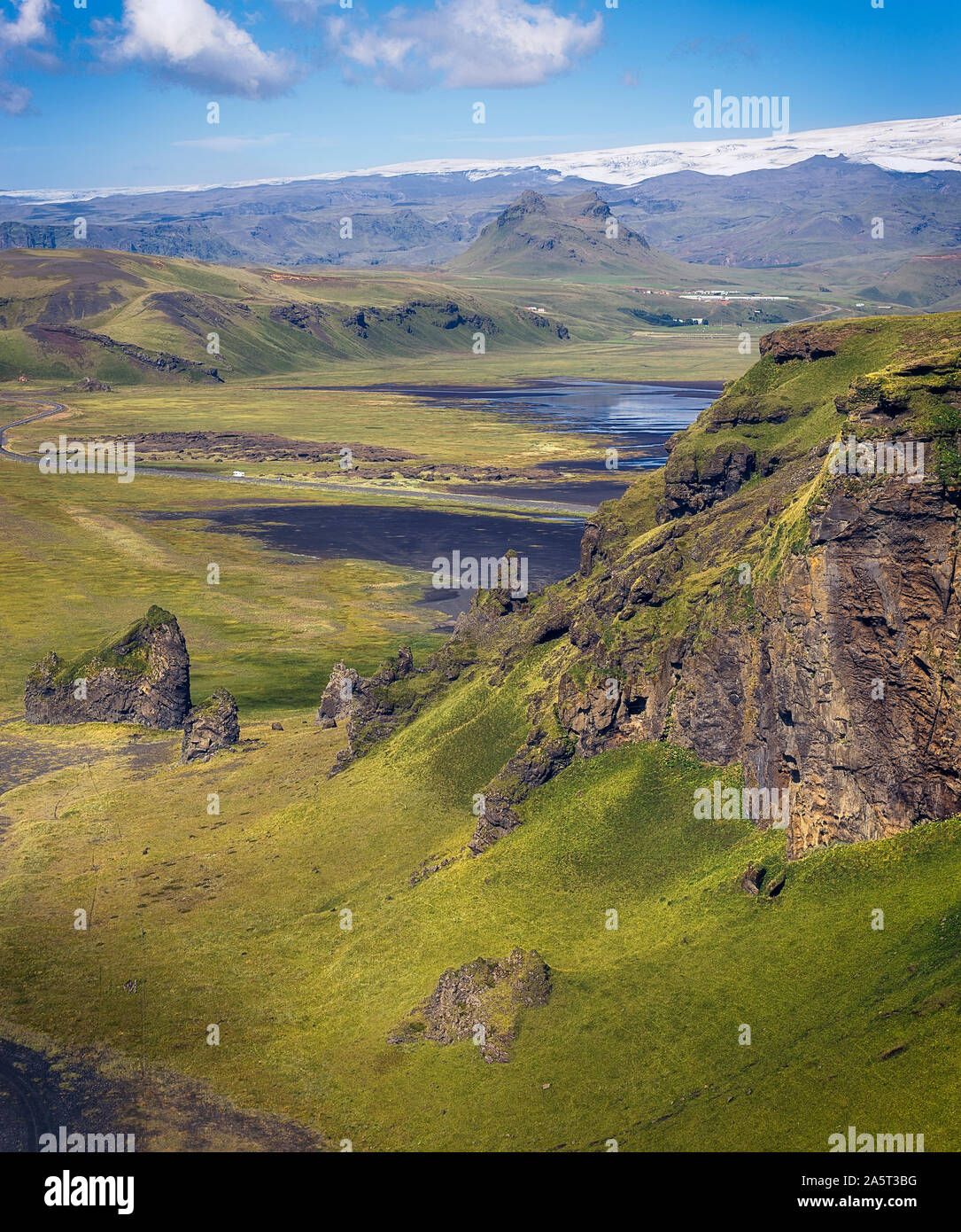 Beatiful green landscape as seen from Dyrhólaey, Iceland Stock Photo