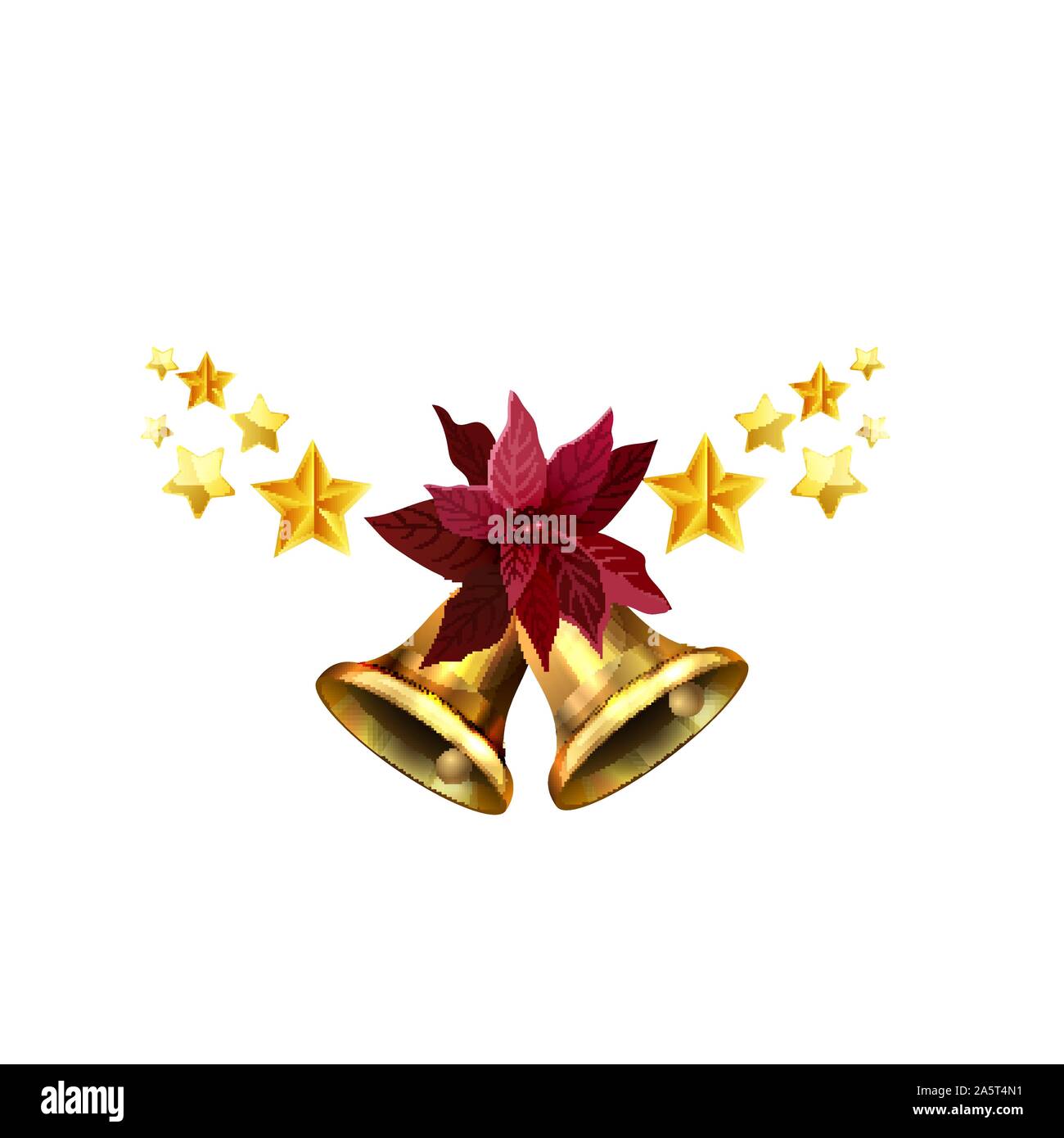 Vector illustration of shiny golden Christmas bells decorated with red ...