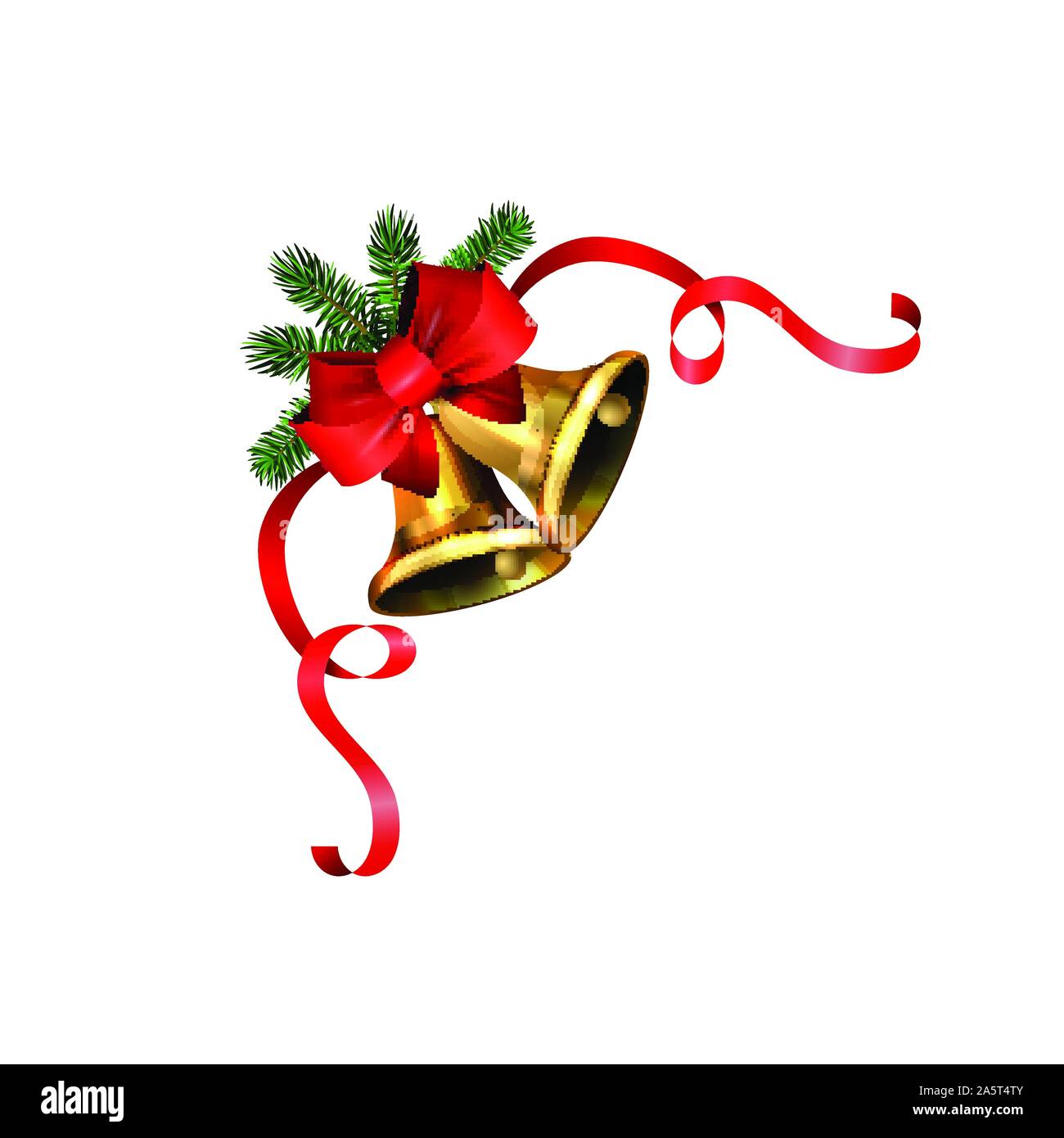Vector illustration of shiny golden Christmas bell decorated with red ...
