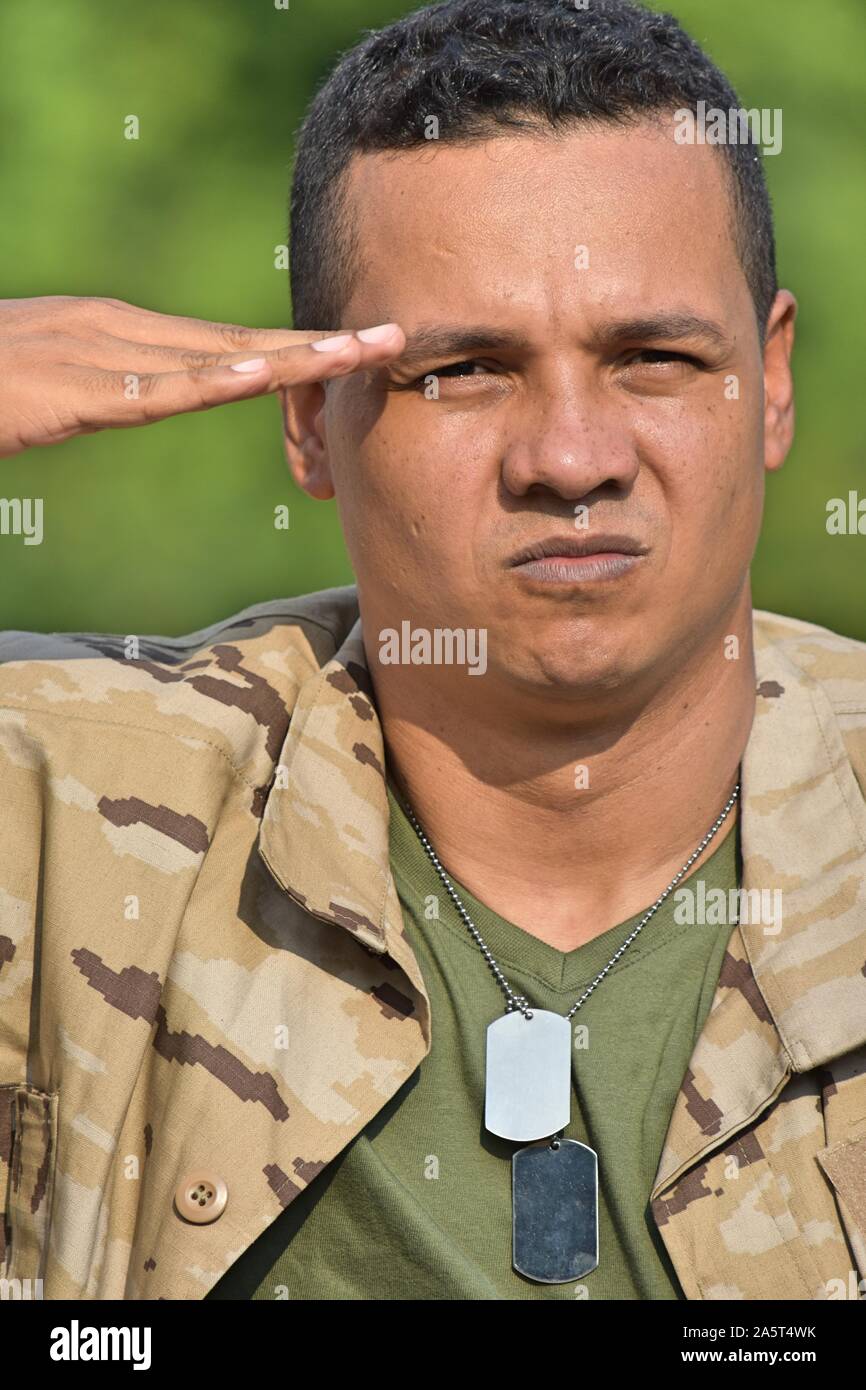 Handsome Male Soldier Saluting Stock Photo - Alamy