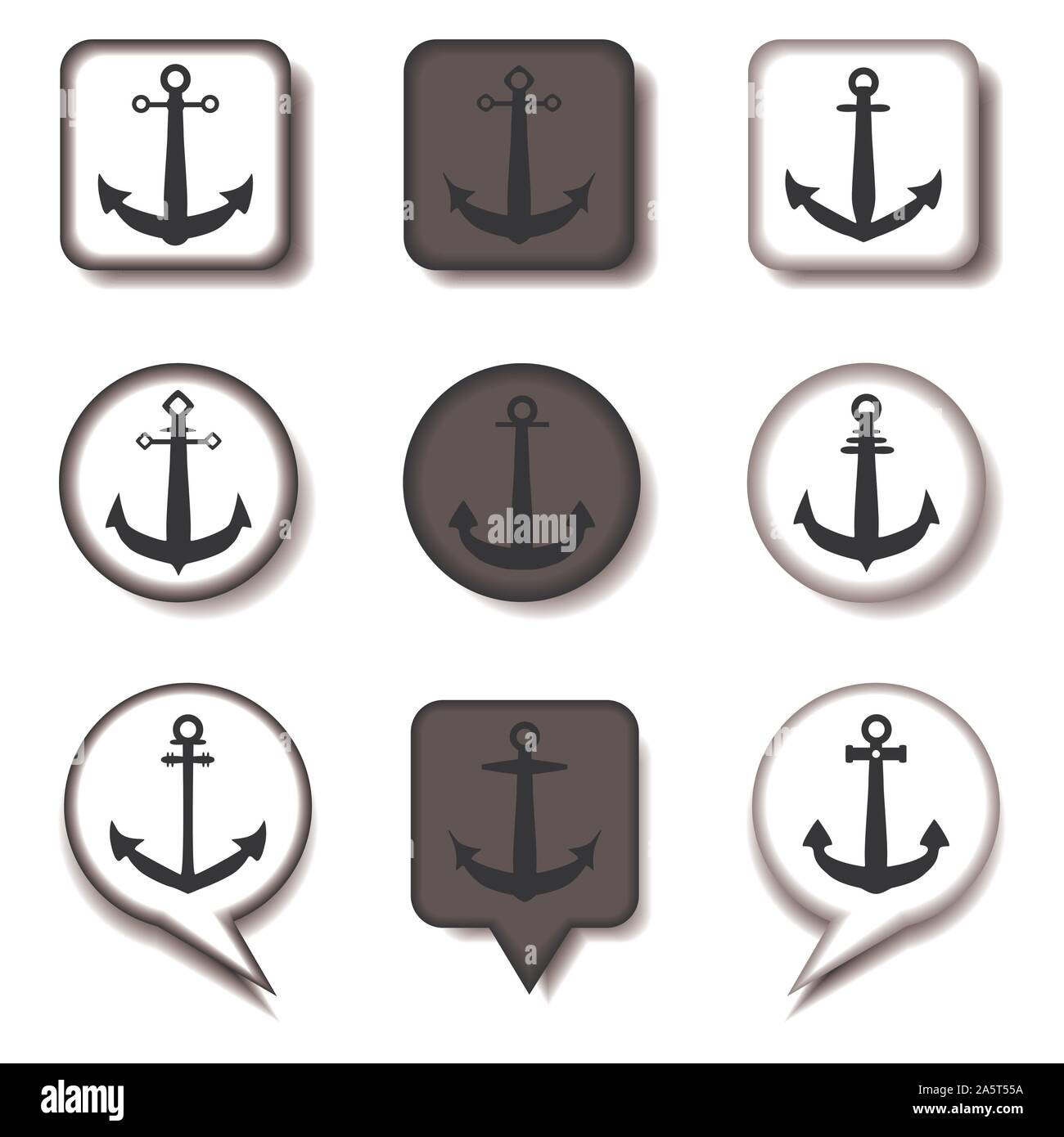 Vector icon illustration logo for set symbols sea anchor from the ship for travel. Anchor pattern consisting of flat design with elements mobile web a Stock Vector