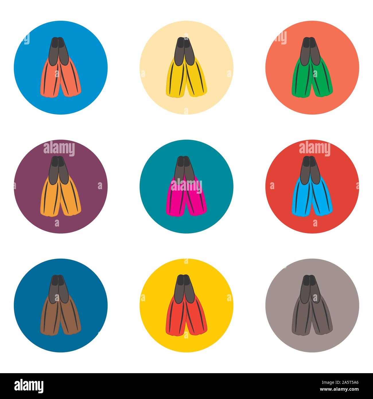 Vector icon illustration for set symbols rubber flippers for sea ...