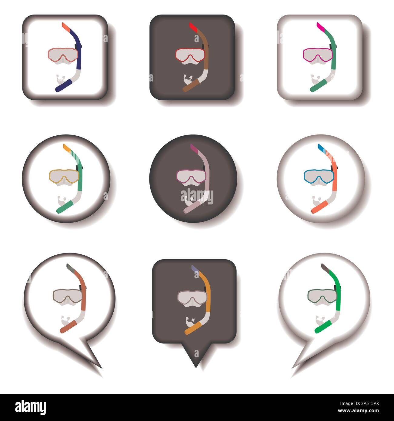 Vector icon illustration for set symbols mask to diving, sea swimming ...