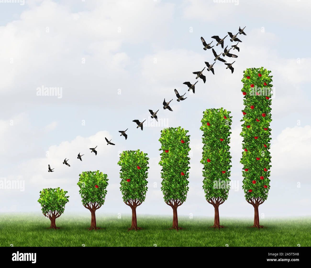 Business growing signs as an abstract concept for profit graph made with plants with 3D illustration elements. Stock Photo