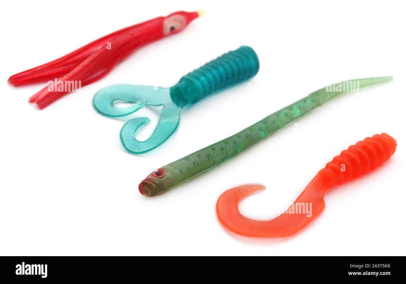 Rubber fishing baits over white background Stock Photo Alamy