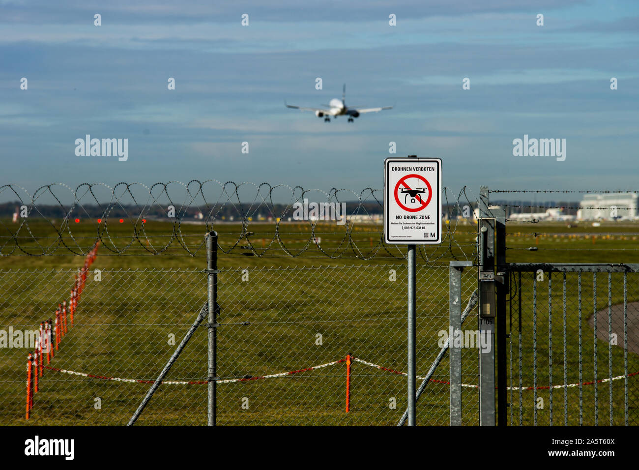 Drone prohibition sign at munich airport Stock Photo
