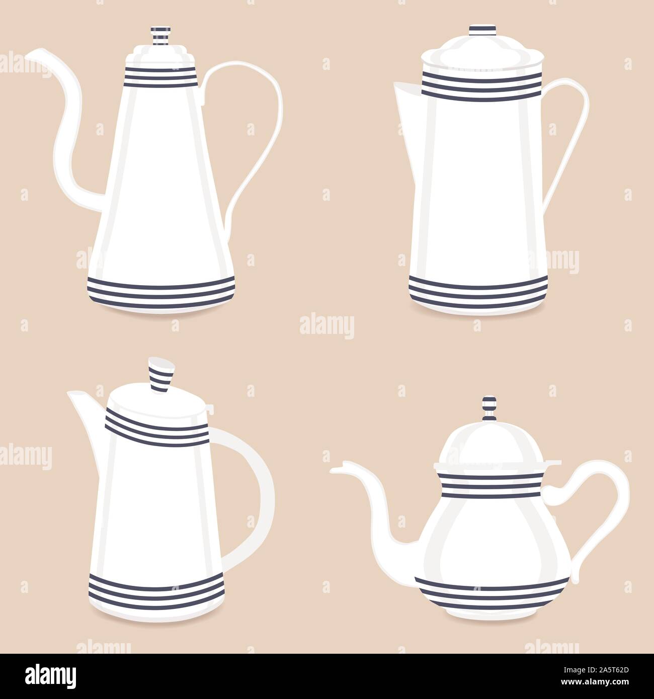 Abstract vector illustration logo for ceramic teapot, kettle on background. Teapot pattern consisting of glass kettles with handle, lid, spout for dra Stock Vector