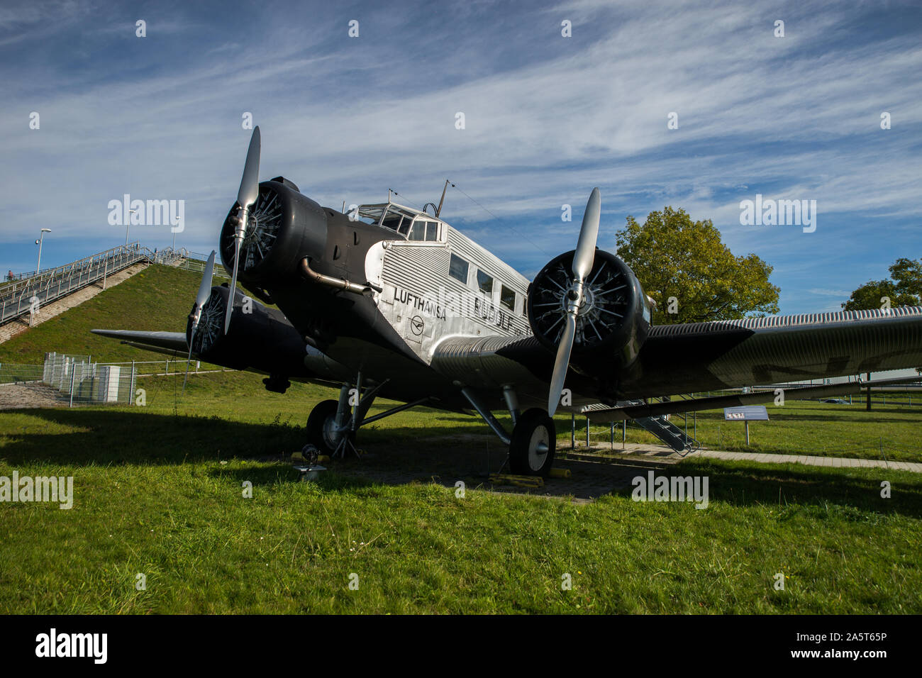 Ju-52 at visitors Park, Munich Airport Stock Photo