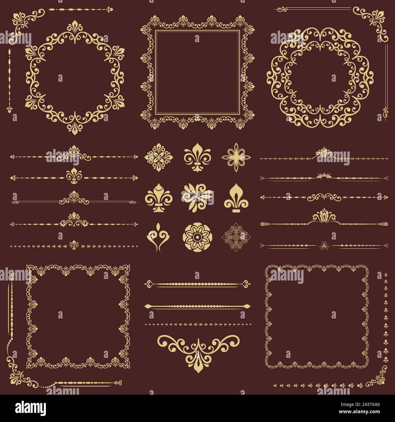Vintage Set of Vector Horizontal, Square and Round Elements Stock ...