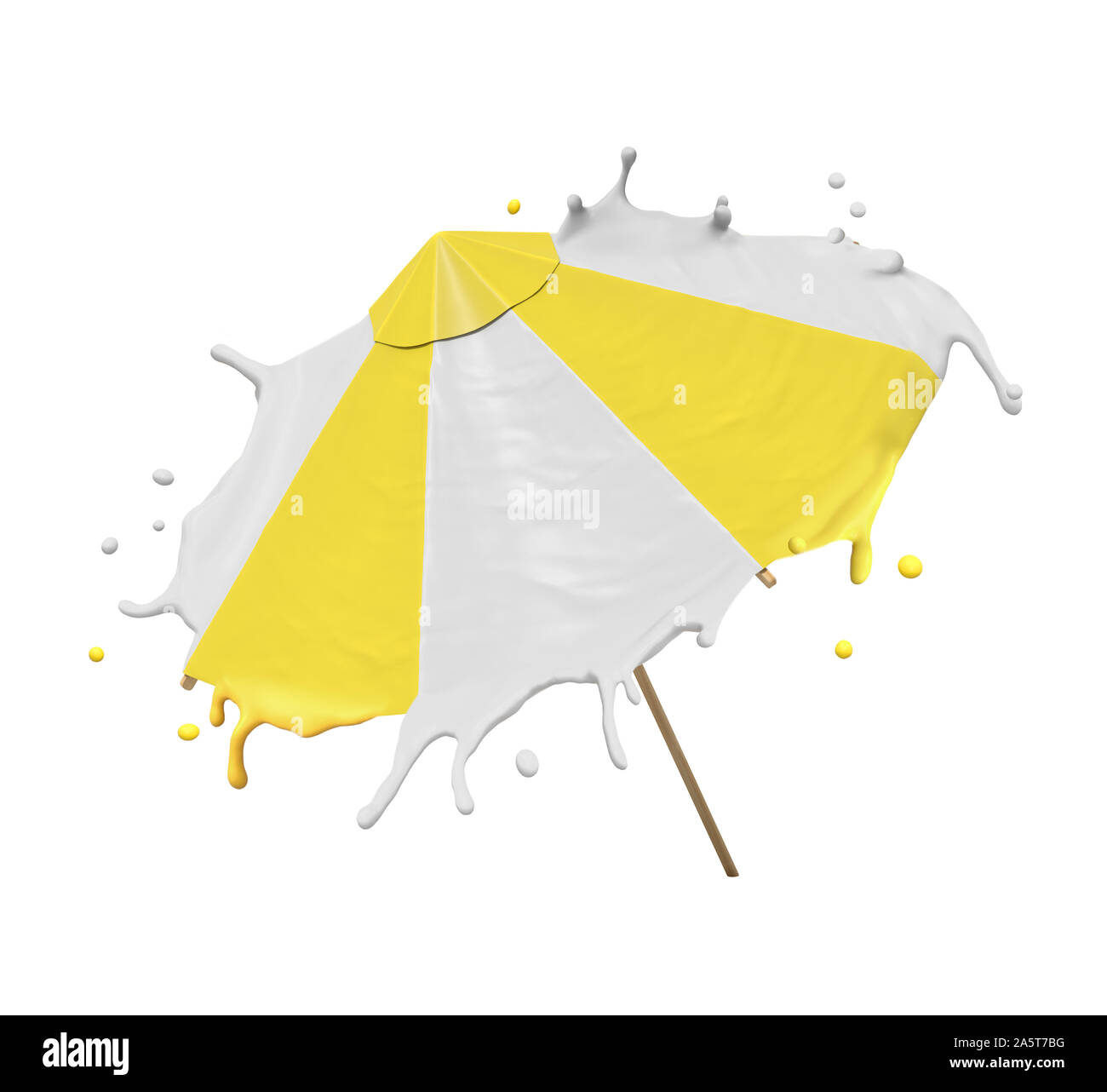 3d rendering of yellow and white striped beach umbrella with edges