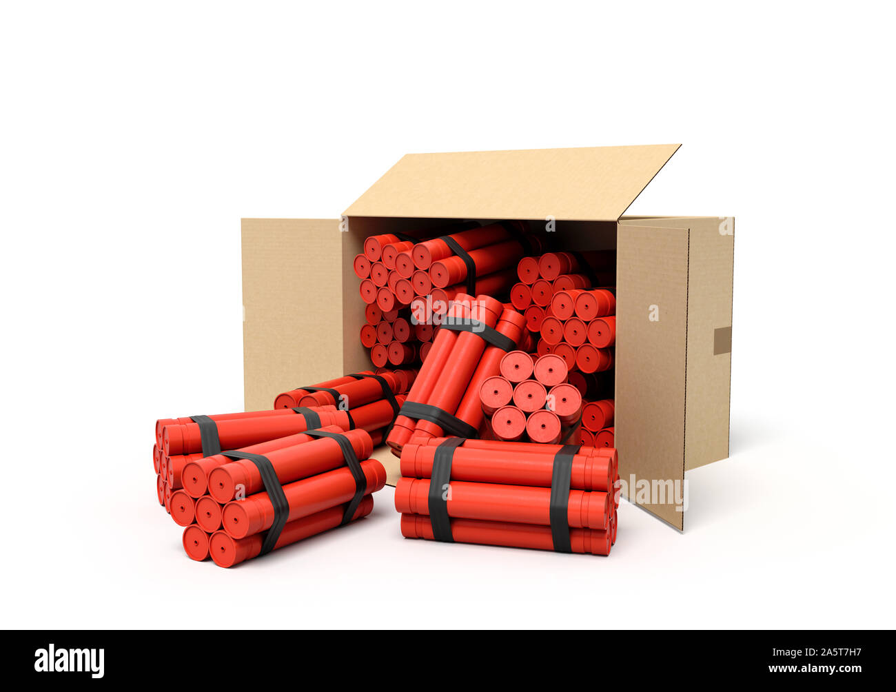 3d rendering of tnt dynamite sticks in carton box Stock Photo
