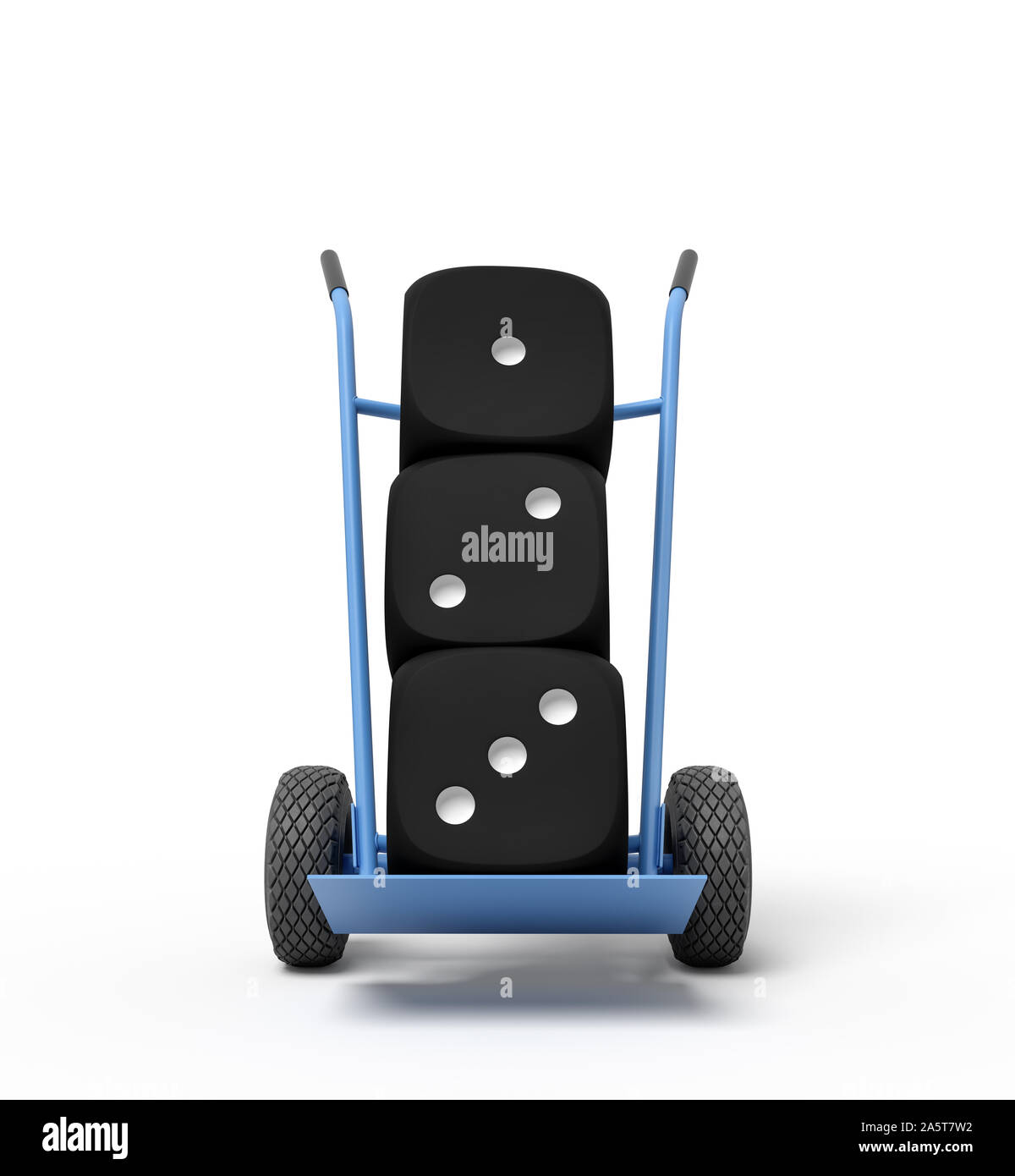 3d rendering of three black casino dice on a hand truck Stock Photo