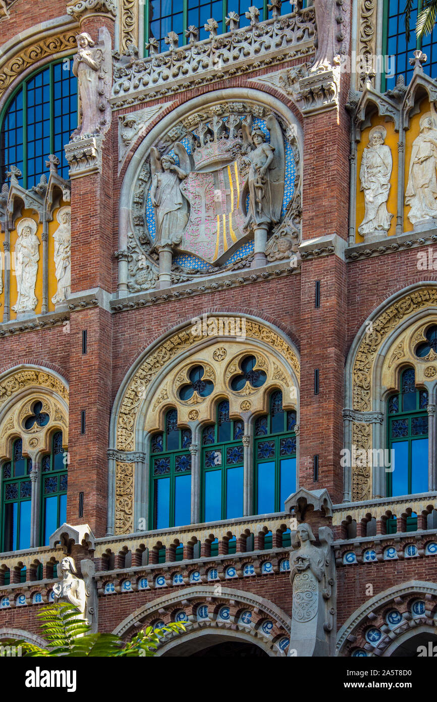 Barcelona. Spain. 06.23.12. Architectural detail on Hospital de Sant Pau in the Eixample district of Barcelona in Catalonia, Spain. Dates from 1902. A Stock Photo