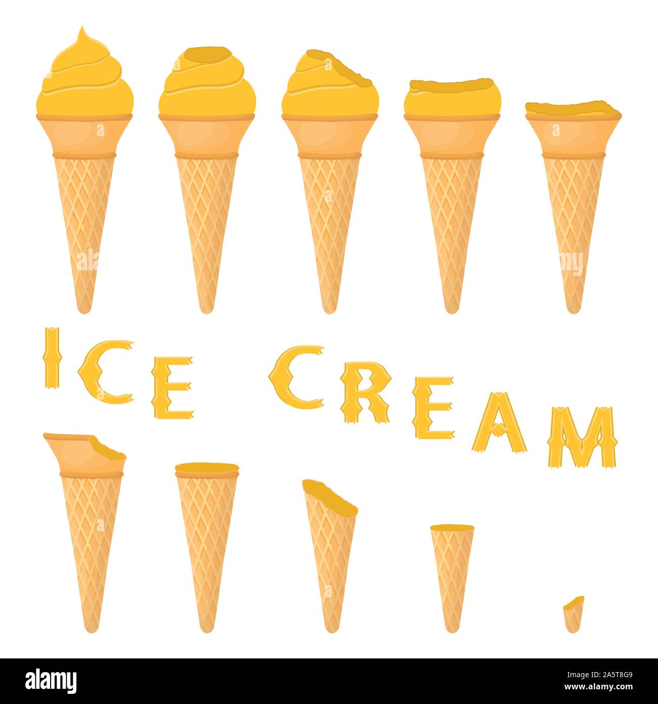 Vector illustration for natural papaya ice cream on waffle cone