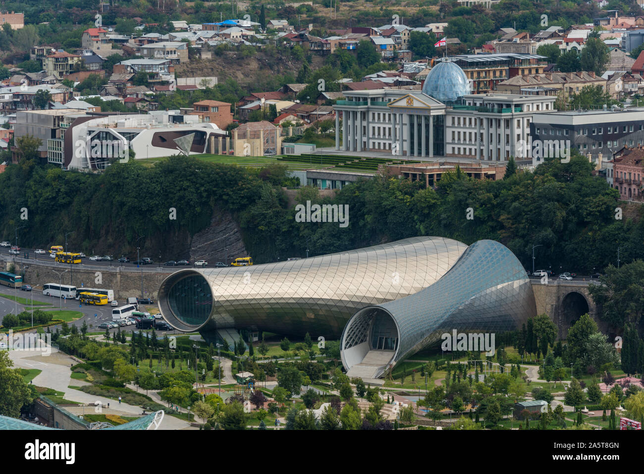 Parlament with Studio Fuksas, Modern steel exhibition and concert hall studio in Tbilisi, Georgia Stock Photo