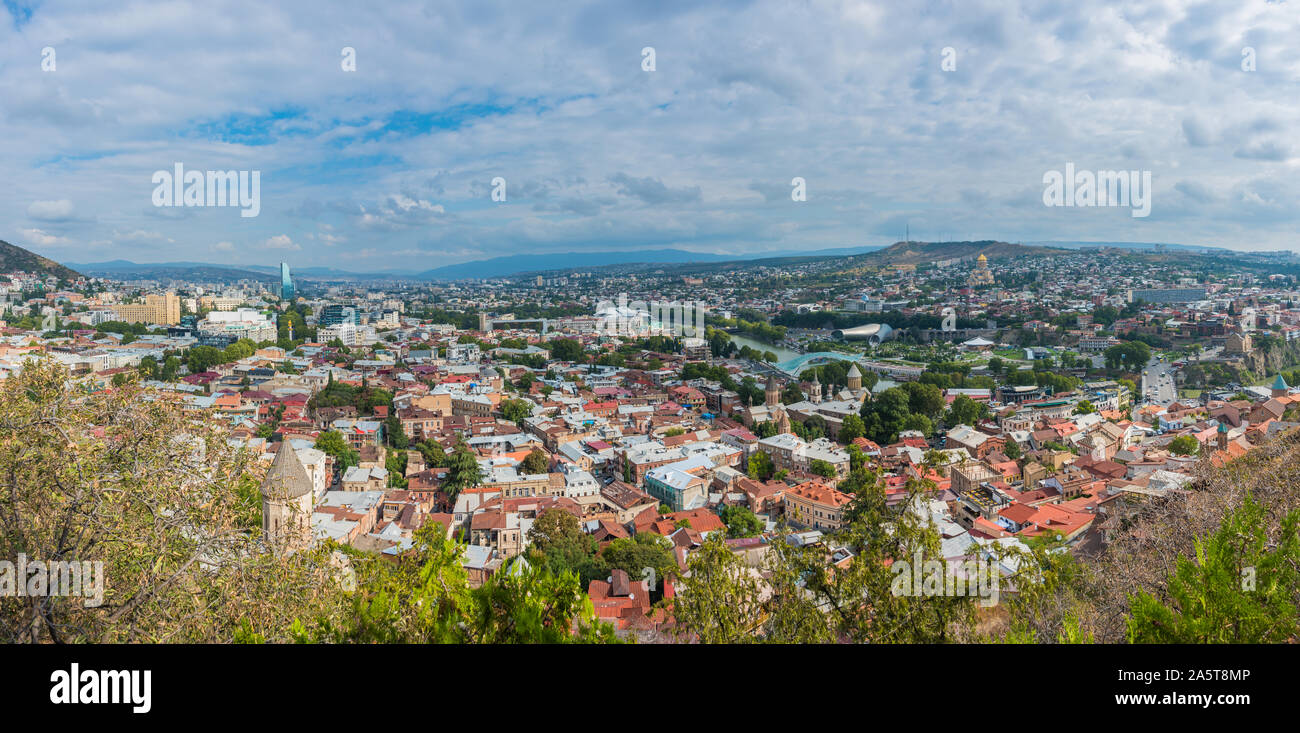 Panoramic view on capital city of Georgia, Tbilisi Stock Photo
