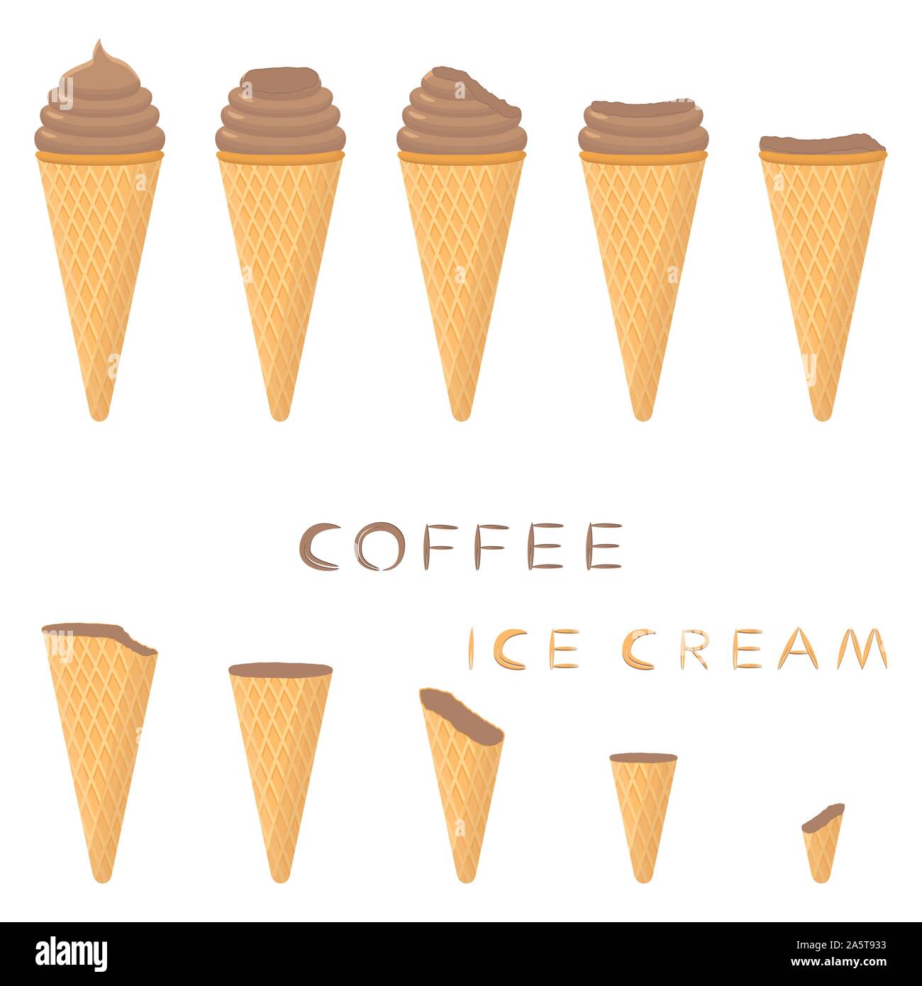 Vector Illustration For Natural Coffee Ice Cream On Waffle Cone Ice Cream Pattern Consisting Of Sweet Cold Icecream Tasty Frozen Dessert Fresh Frui Stock Vector Image Art Alamy