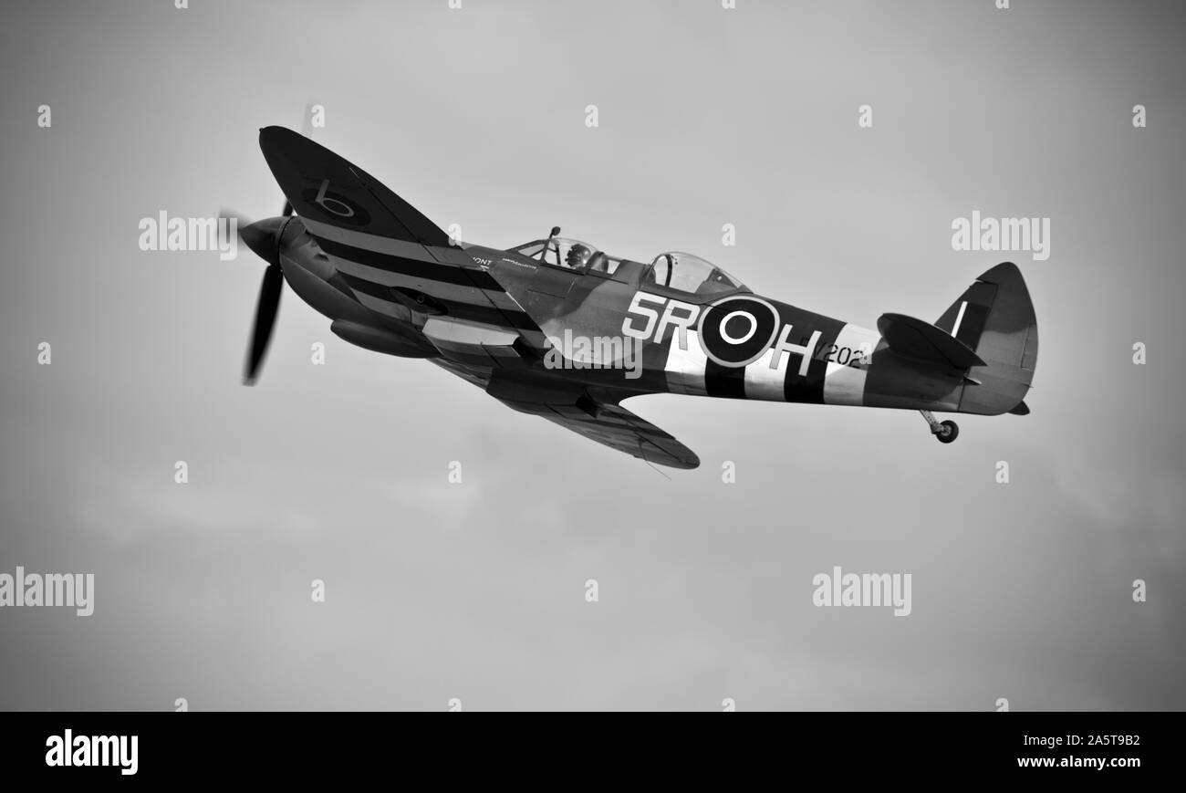 Supermarine Spitfire Tr.9 (G-CCCA) airborne at the 2019 Flying Legends Airshow at the Imperial War Museum, Duxford Stock Photo