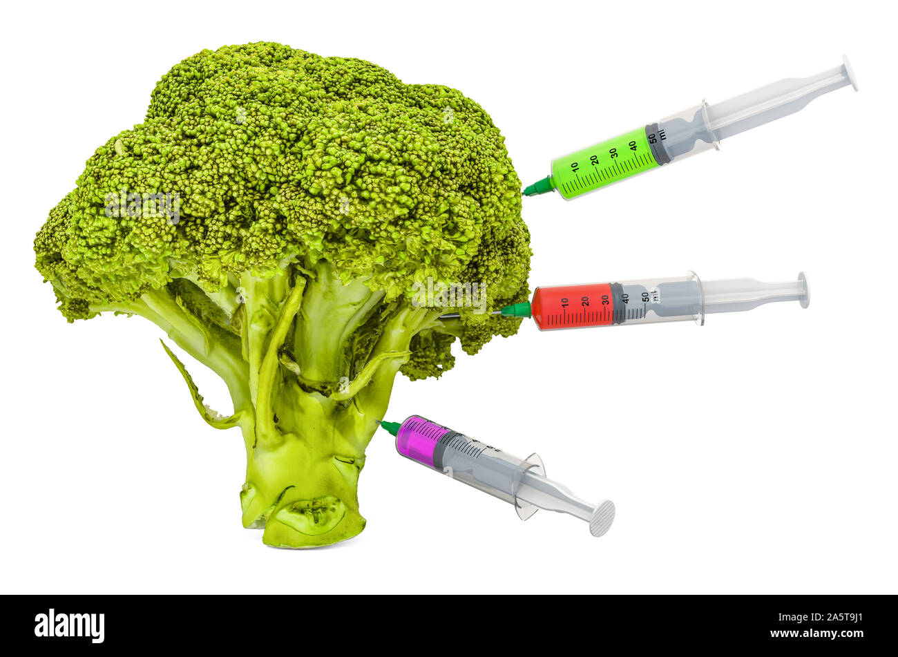 Broccoli cabbage with a syringes full of chemicals. Genetic Food ...