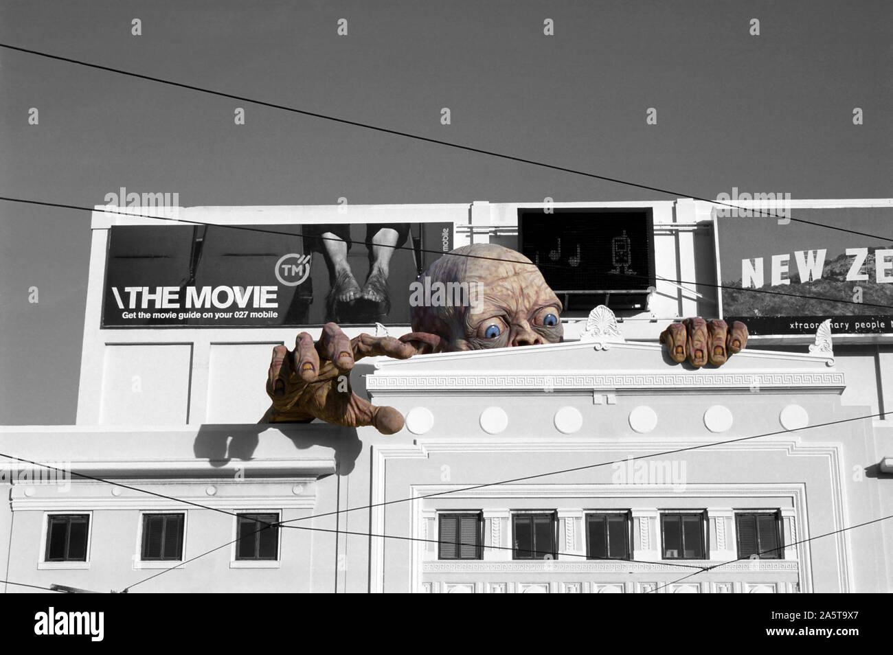 Gollum above a cinema, Wellington, North Island, New Zealand Stock Photo