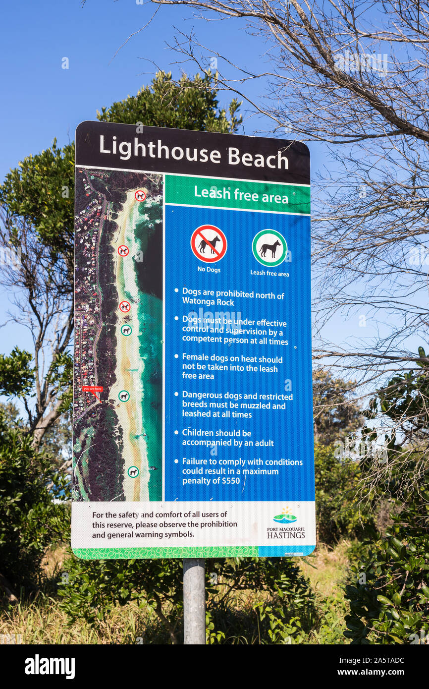 Signage for Lighthouse Beach, Port Macquarie, NSW Stock Photo Alamy