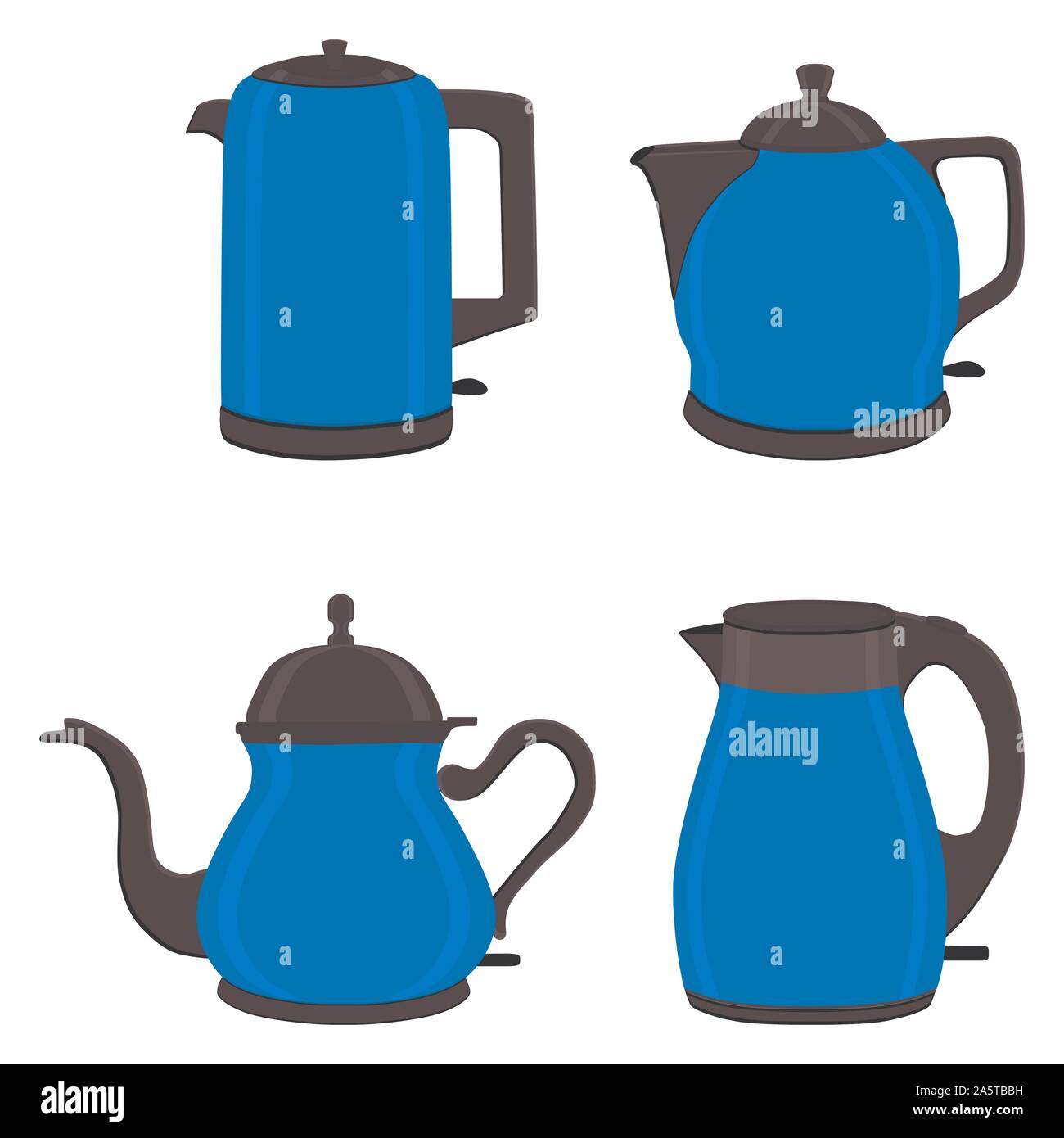 Vector illustration for set of colored electric teapots, kettles on stand. Teapot pattern