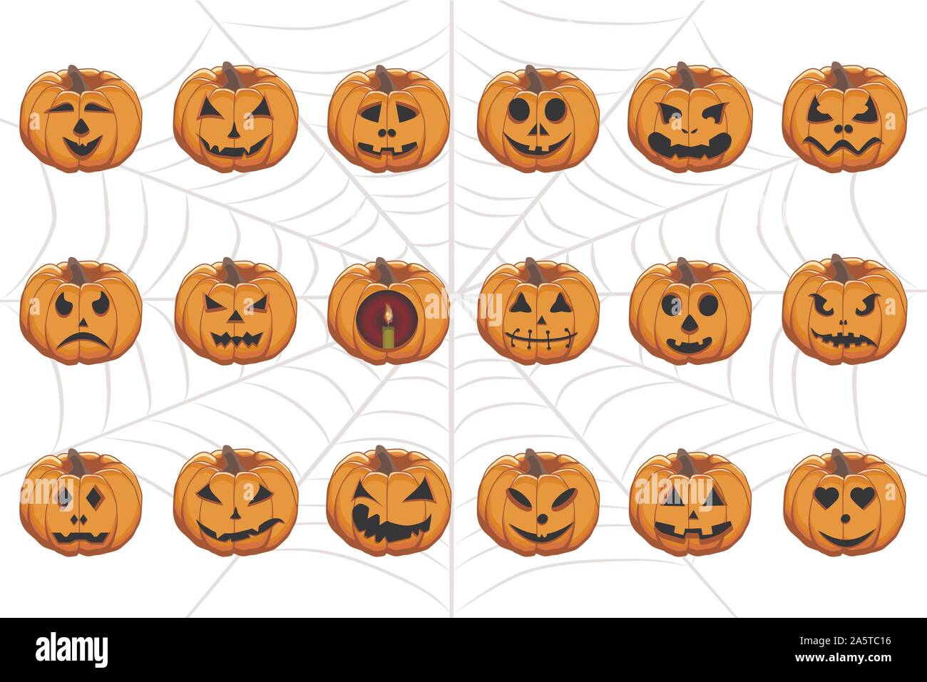 Vector illustration set from pumpkins for celebrating holiday halloween.  Halloween pattern consisting of funny smile pumpkin on cobweb background.  Pum Stock Vector Image & Art - Alamy