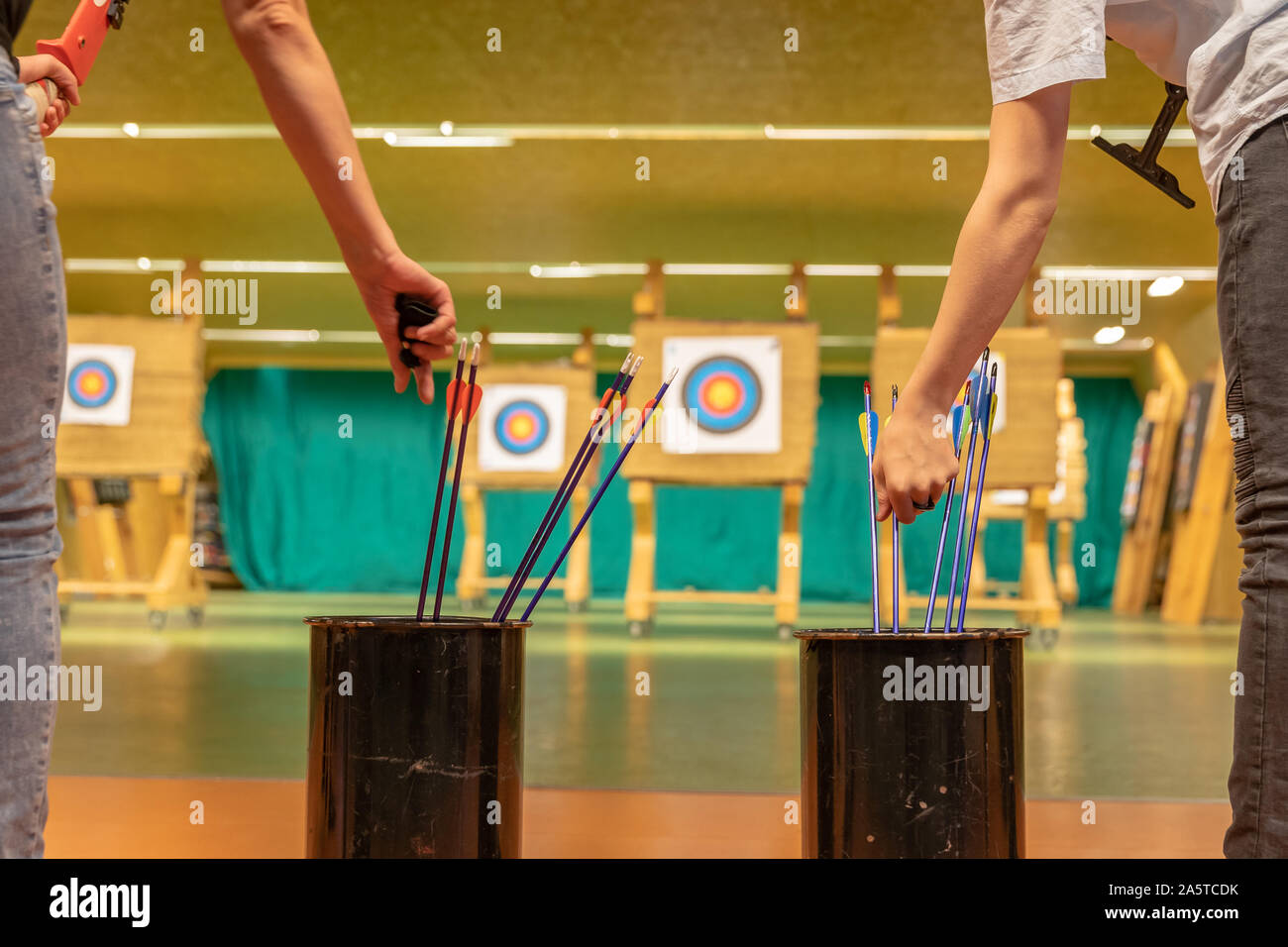 archery in the sports hall. Competition for the best shot an arrow into