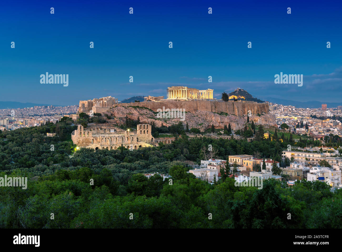 Athens city skyline with Parthenon temple in Acropolis, Athens, Greece. Stock Photo