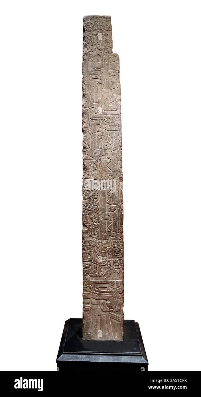 A replica of the Tello Obelisk, a Chavín de Huantár monolith stele dating from around 850 BC, National Museum of the Archaeology, Anthropology, and History of Peru (Museo Nacional de Arqueología Antropología e Historia del Perú), Lima, Peru, South America Stock Photo