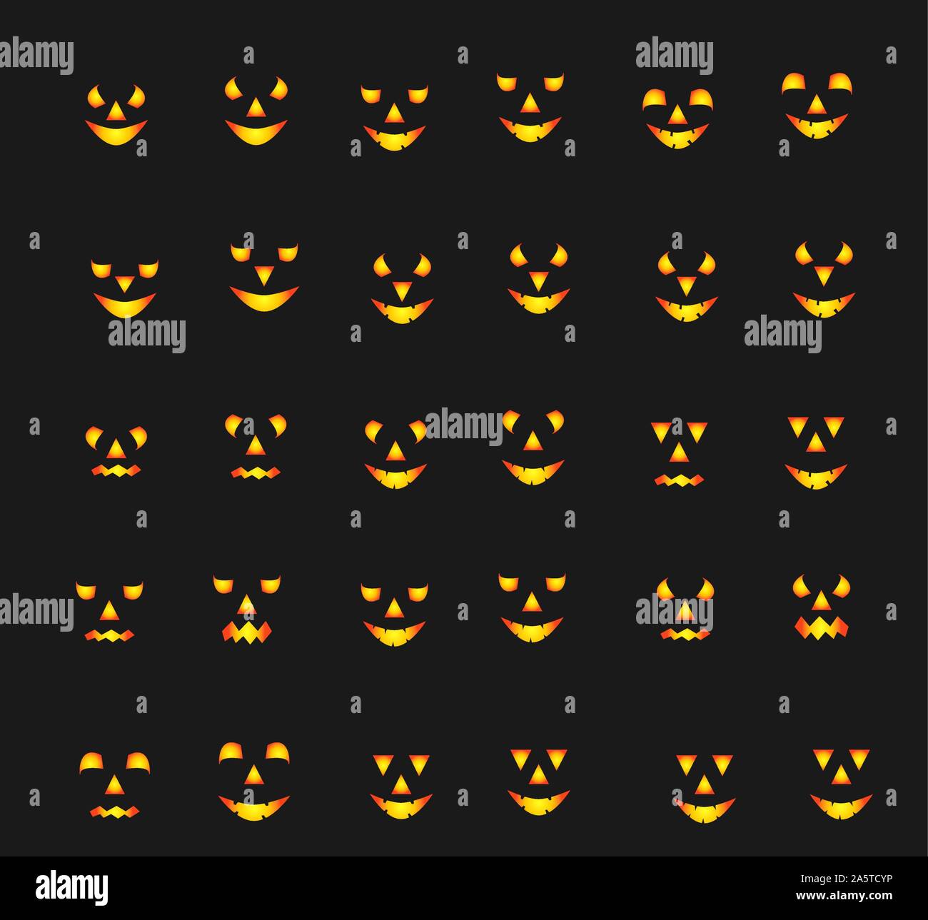 Scary Halloween pumpkin faces icons set, eyes Stock Vector Image & Art ...