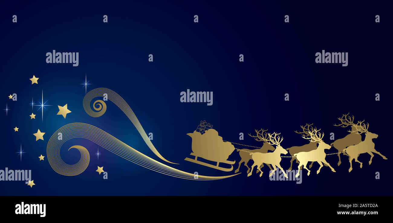 Christmas gold reindeers and sleigh design illustration Stock Photo